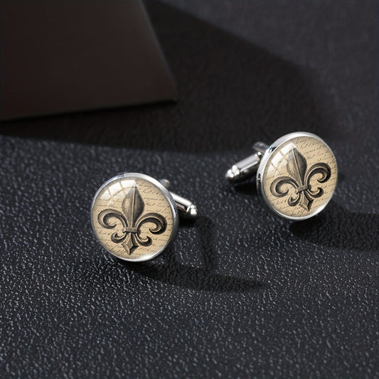 Brown Lily Flower Cufflinks on Handwritten Background - Gift for Boyfriend