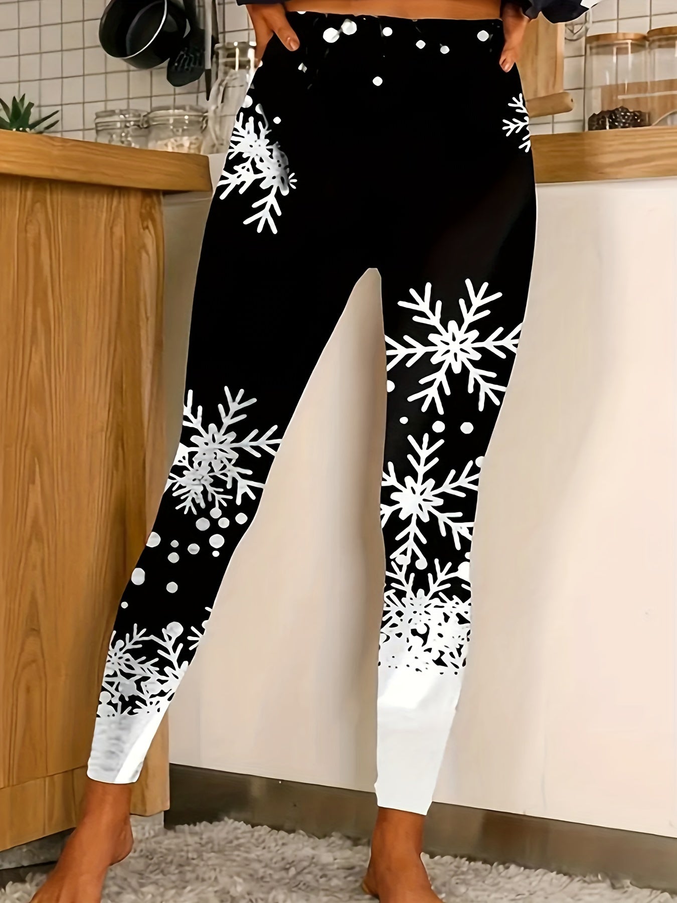  Snowflake & Dot Print High Rise Leggings