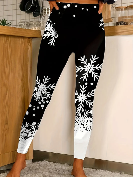  Snowflake & Dot Print High Rise Leggings