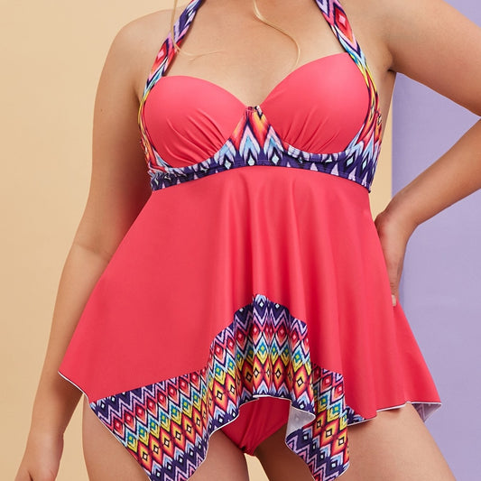  Tribal Print Halter Neck Tankini Set