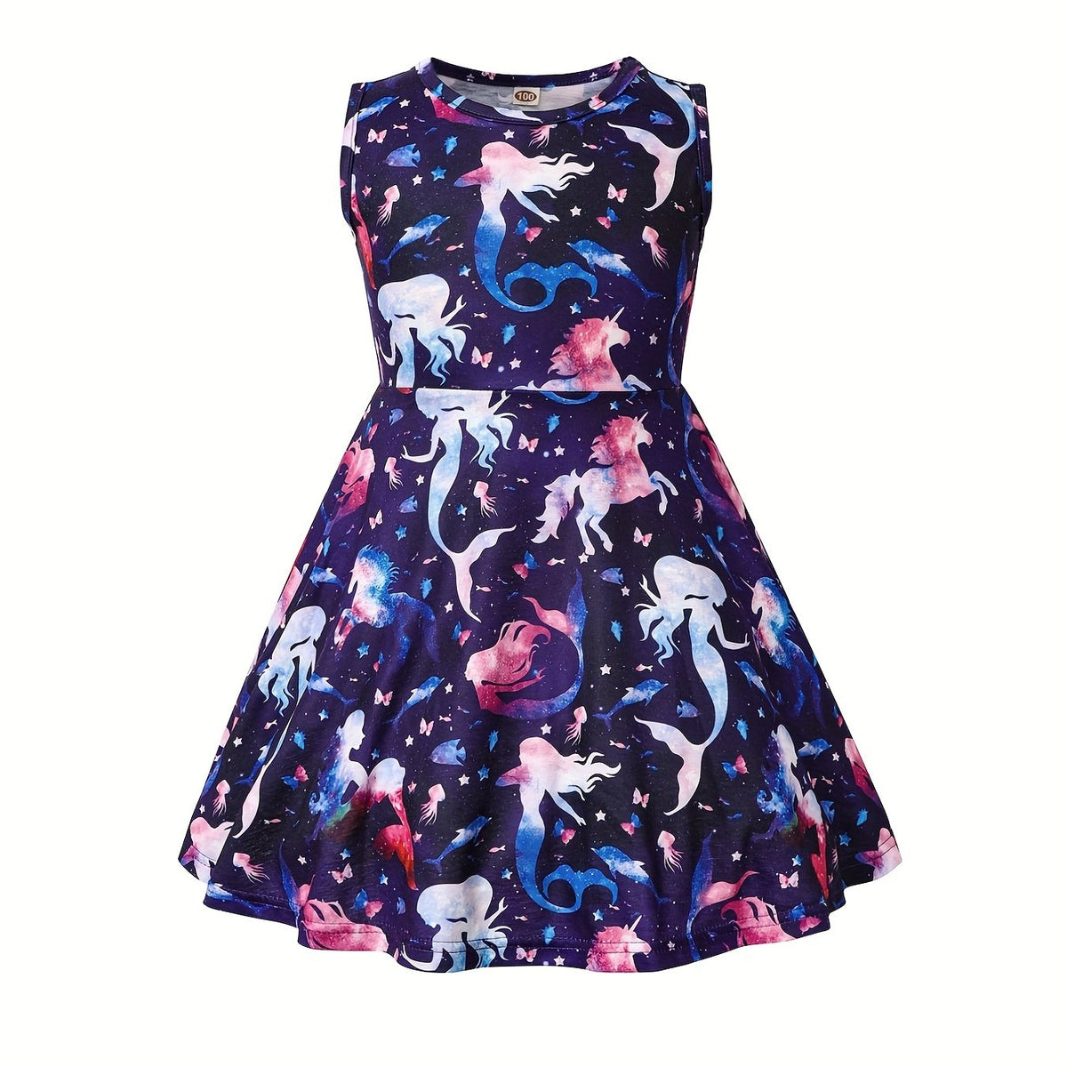 Toddler Girls Mermaid Unicorns & Sea Animals Graphic Dress
