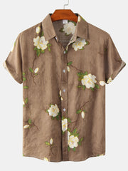 Men's Slim Short Sleeve Shirts with Flower Print