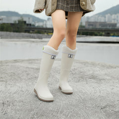 Women's Fleece Liner Slip-on Rain Boots Waterproof High Boots