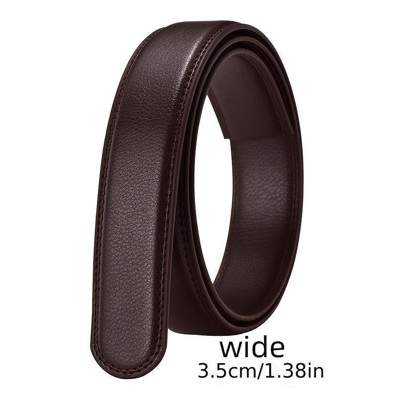 Men's Leather Belt Automatic Buckle Cowhide Strip Brown Pants Long Size