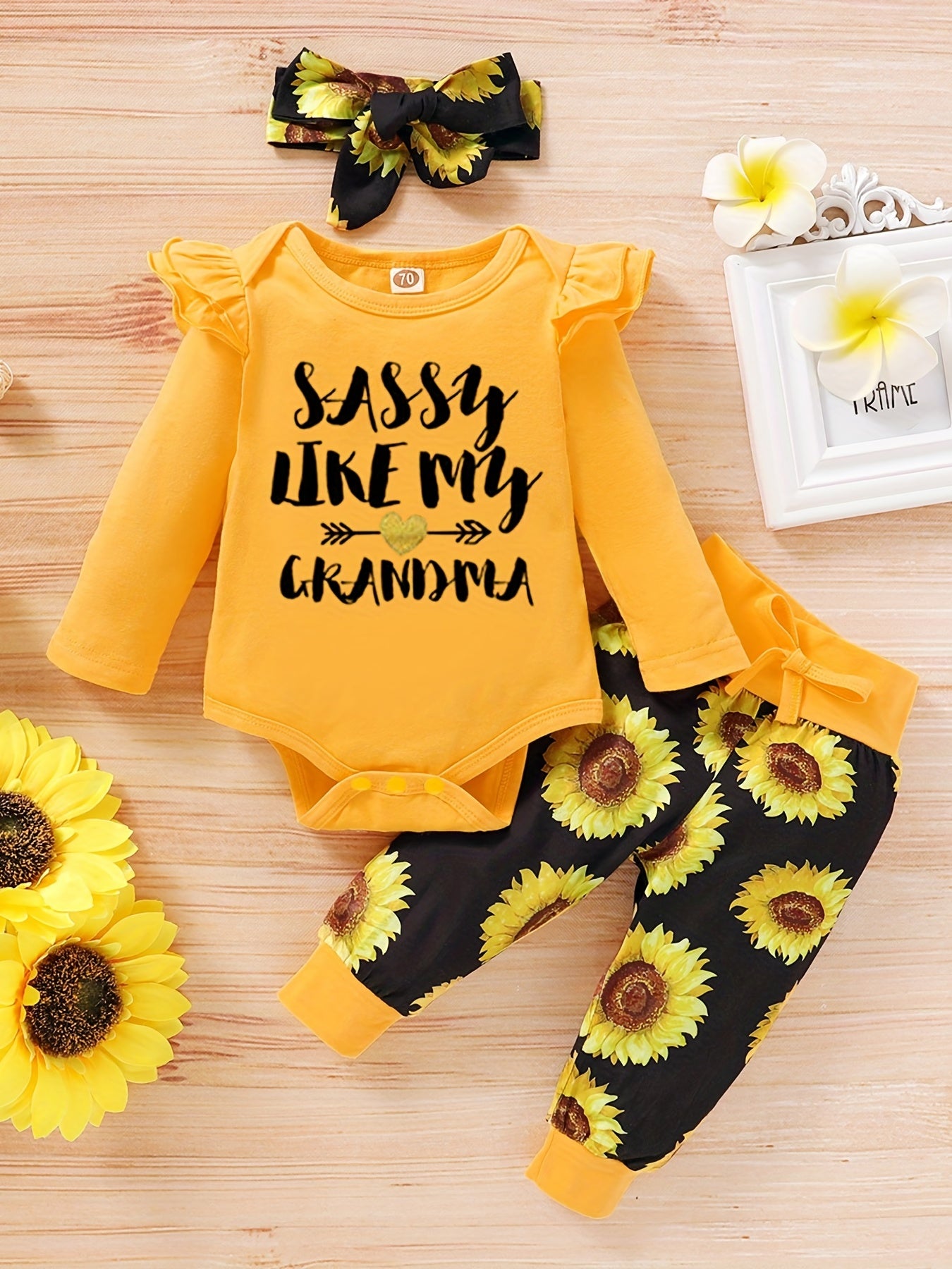 Cute Baby Girls 3 Piece Outfit Squirrel Print Ruffle Sleeve Bodysuit Pants & Hea