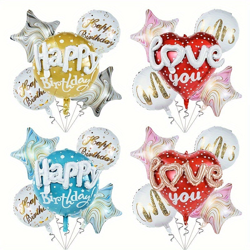 5pcs Happy Birthday Foil Balloons Set for Outdoor Party