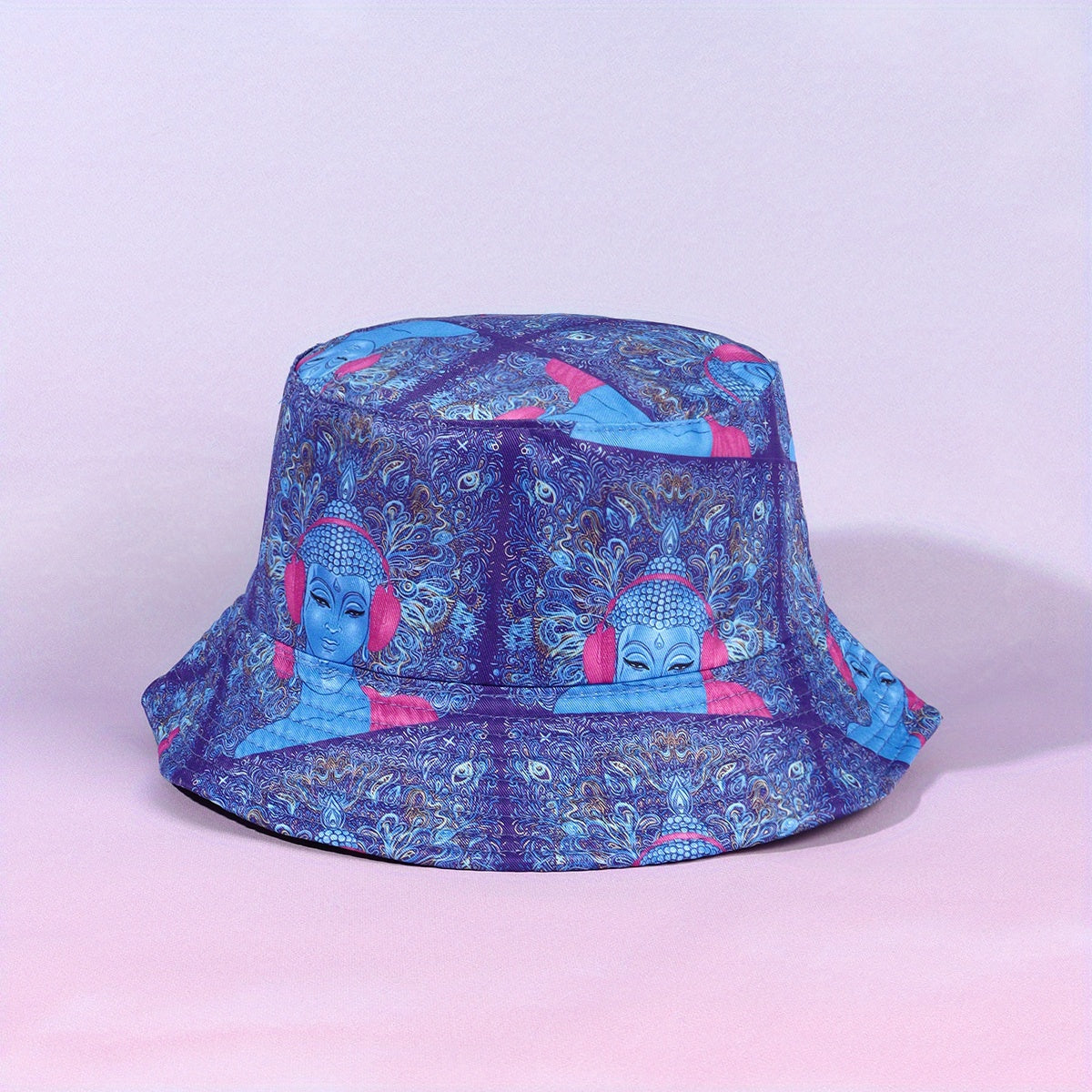 Purple Bucket Hat Buddha Lotus Mushroom Owl Print Basin Hat Halloween Anime Fish