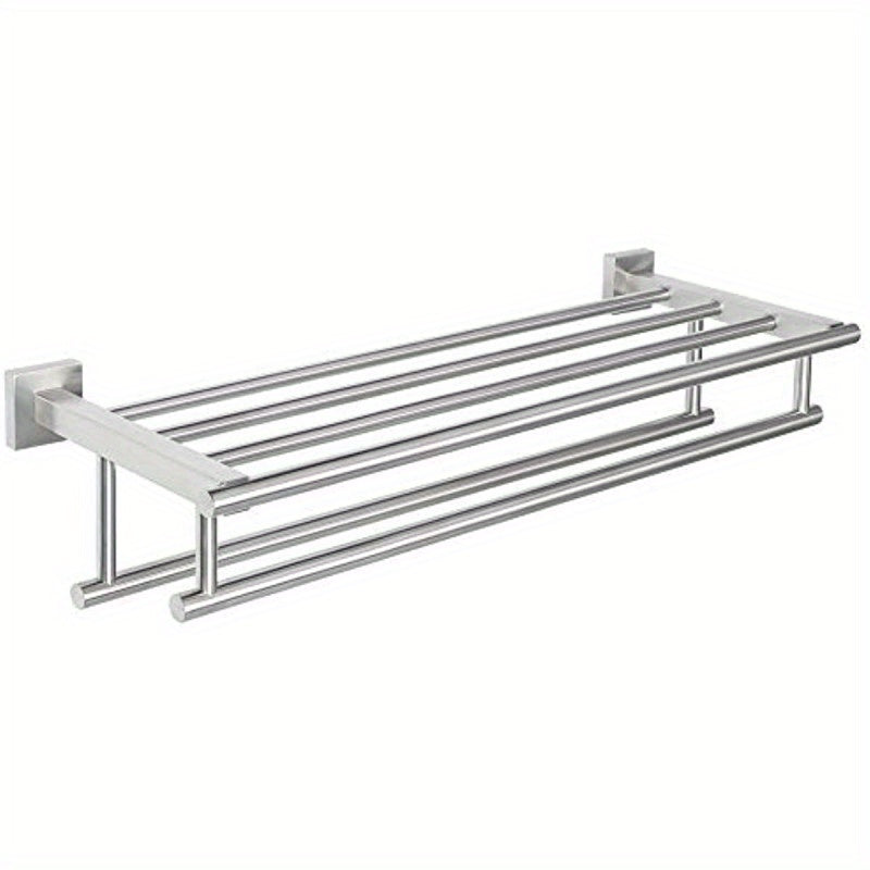 Stainless Steel Towel Shelf with Two Towel Bars for Bathroom Storage
