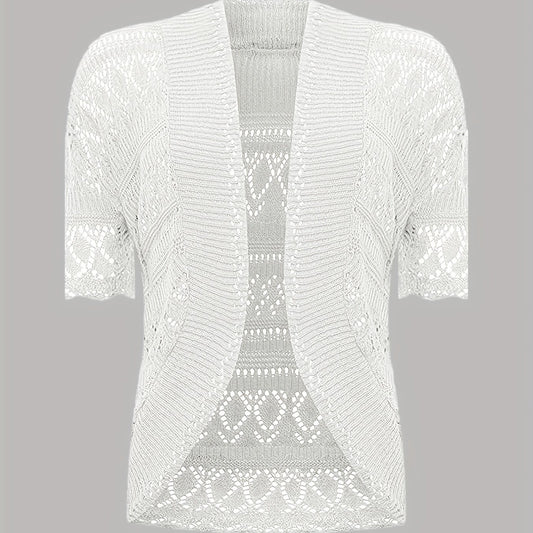 Solid Cut Out Open Front Cardigan Casual Half Sleeve Cardigan