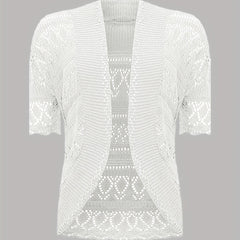 Solid Cut Out Open Front Cardigan Casual Half Sleeve Cardigan