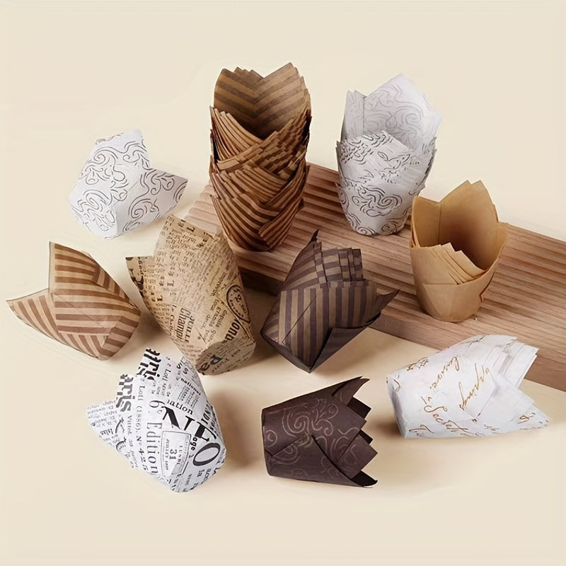 50pcs Disposable Tulip Muffin Cups Striped Cupcake Liners Baking Tools