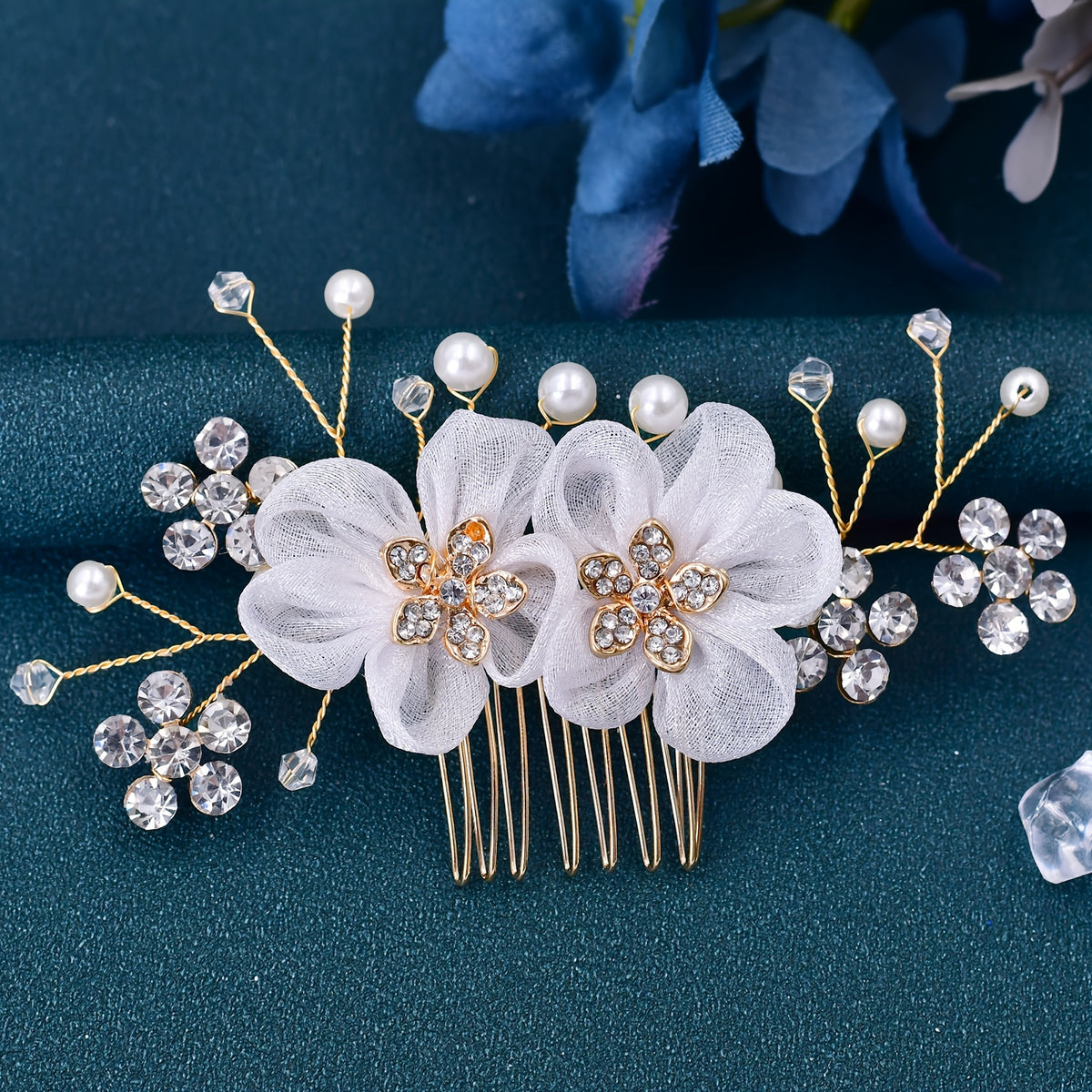 Vintage Style Bridal Hair Comb with Tulle Flowers