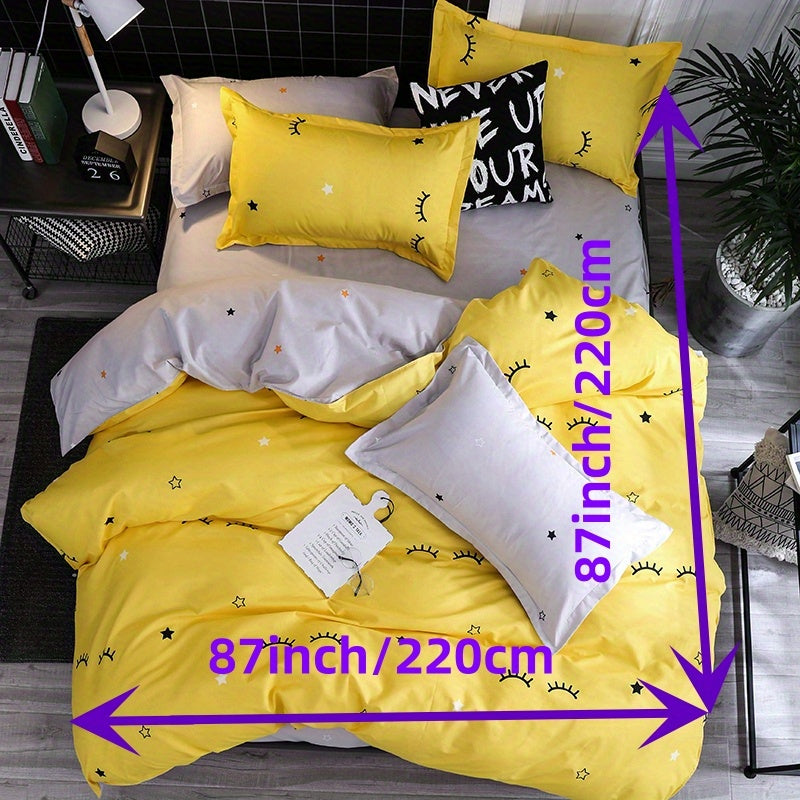 Cartoon Eyelash Print Duvet Cover Set Soft Comfortable Breathable
