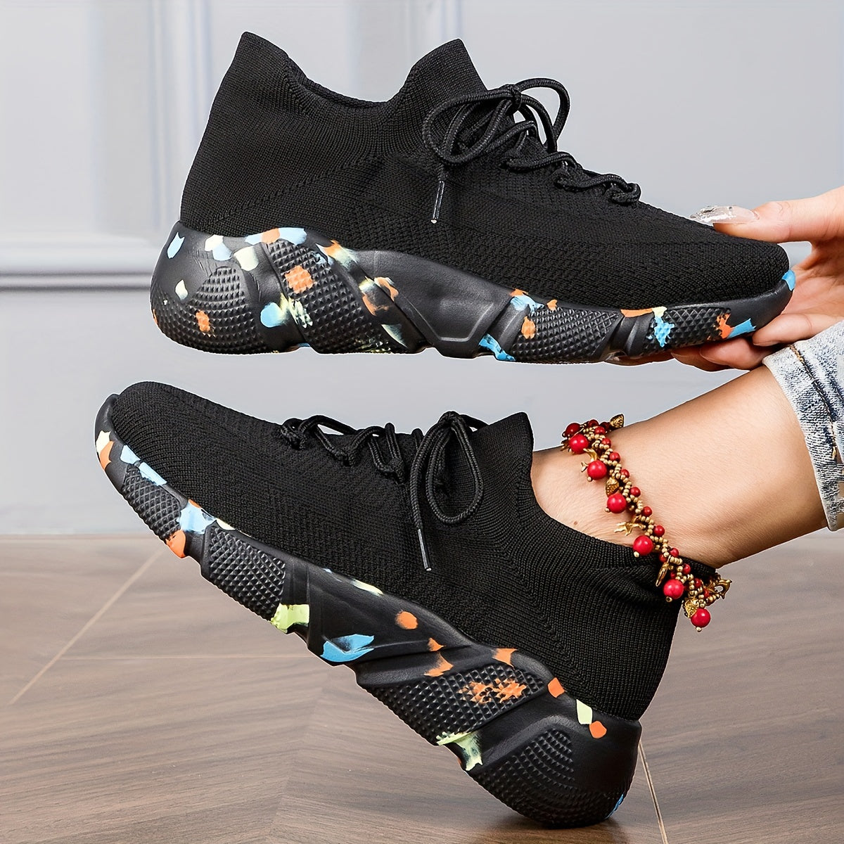Soft Sole Weaving Sneakers Lace up Casual Running Shoes Women's