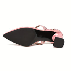 Women's Pointed Toe Block High Heels T-Strap Sandals