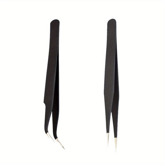 2pcs Precision Stainless Steel Tweezers for Eyelash Extension Nail Sticker Gems