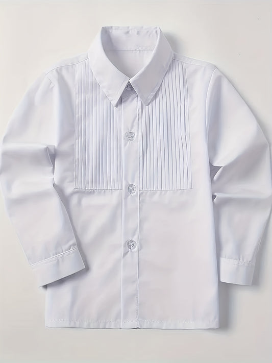 Boys Solid Formal Top Short Sleeve Lapel Shirt