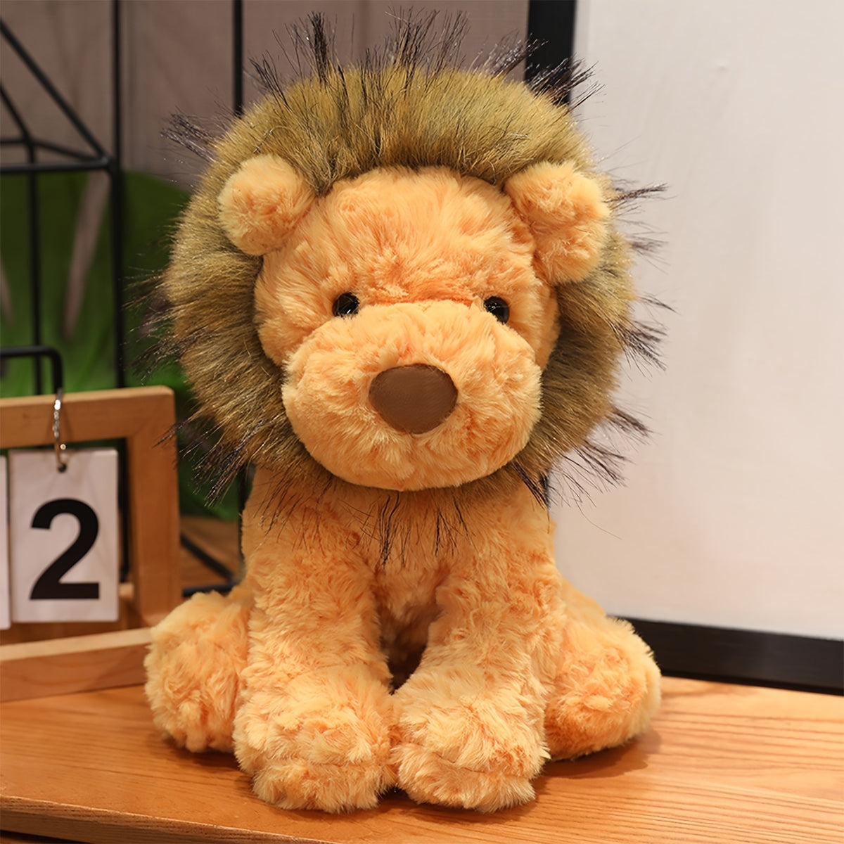 9" Lion Plush Stuffed Animal Realistic Light Brown & Green Lion Toy