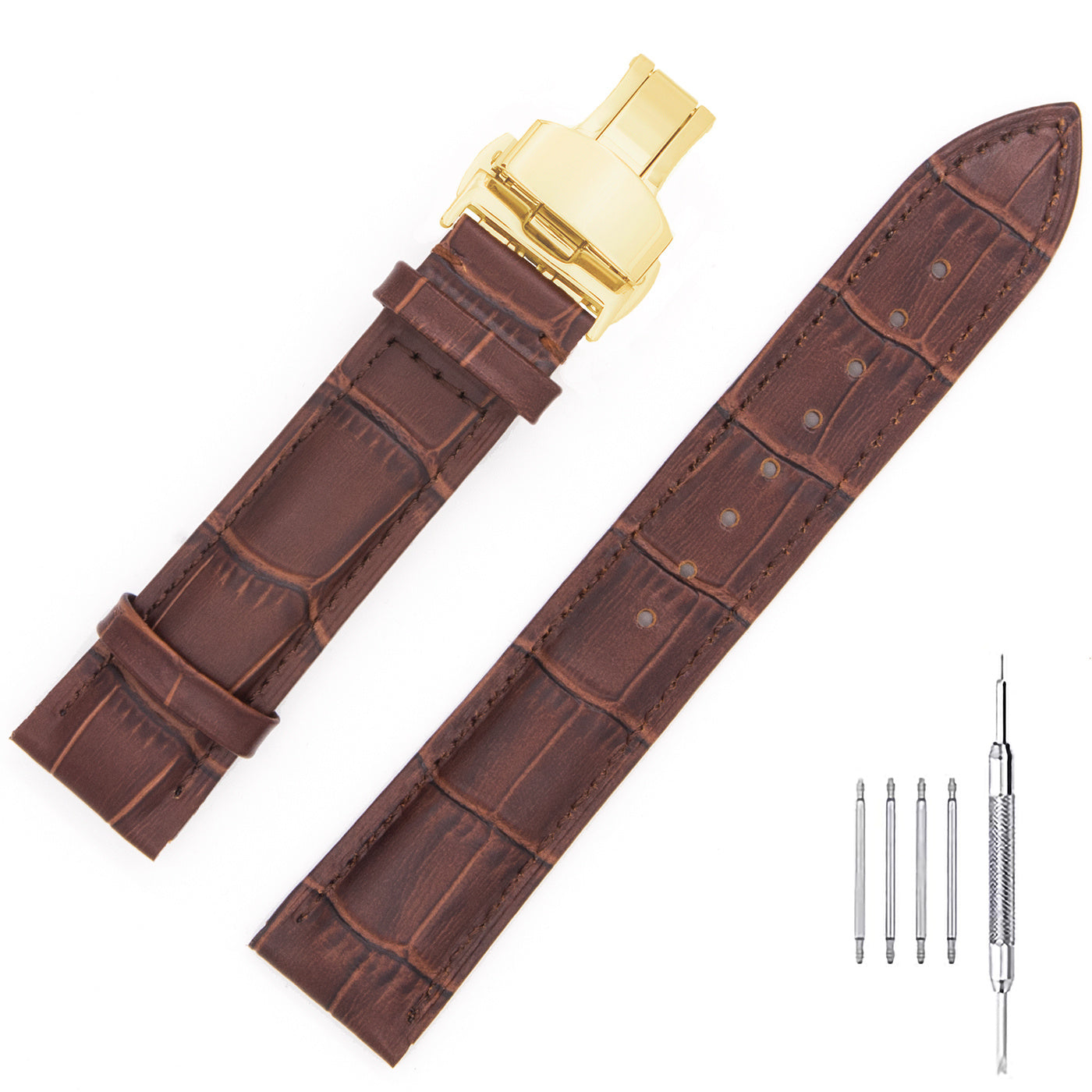Ruyosn Leather Replacement Strap with Folding Clasp for Men's Watch