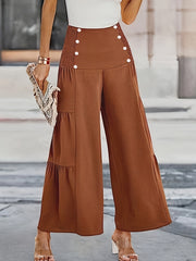 Ruched Button Decor Wide Leg Trousers