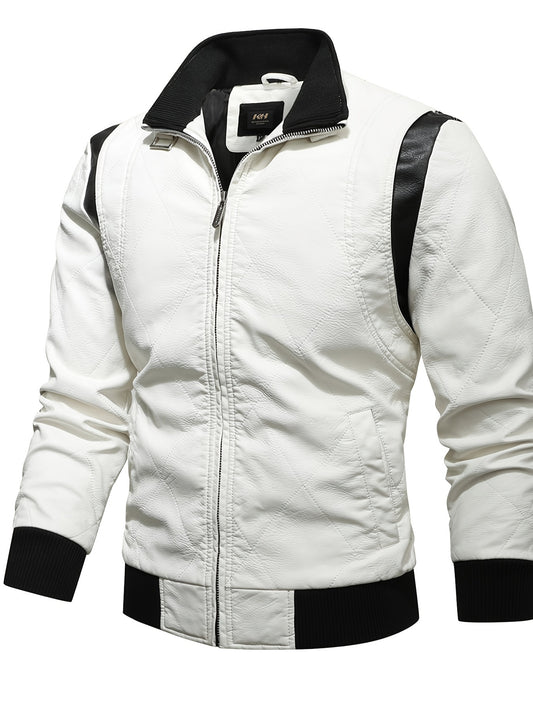 Men's Vintage Slim Fit PU Leather Jacket Stand up Collar