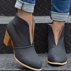 Women's Block Heel Short Boots Slip-On Comfortable Closed Toe Shoes