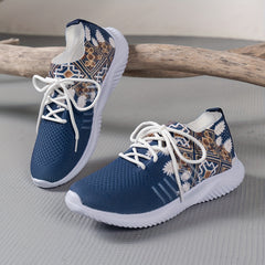 Ethnic Print Mesh Lightweight Flying Woven Shoes Casual Running Shoes