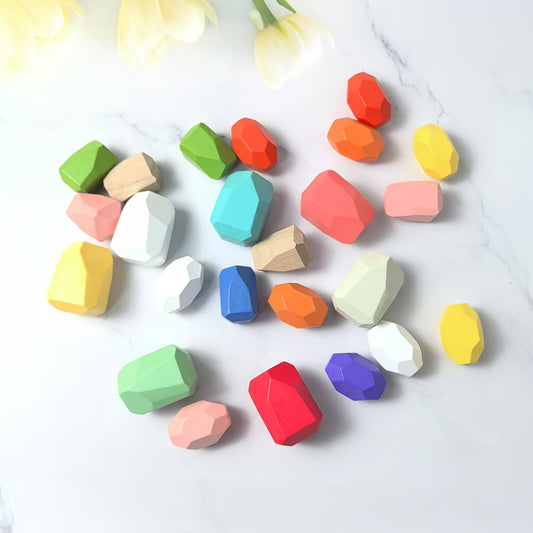 Colorful Wooden Stacked Stone Balance Toy for Kids