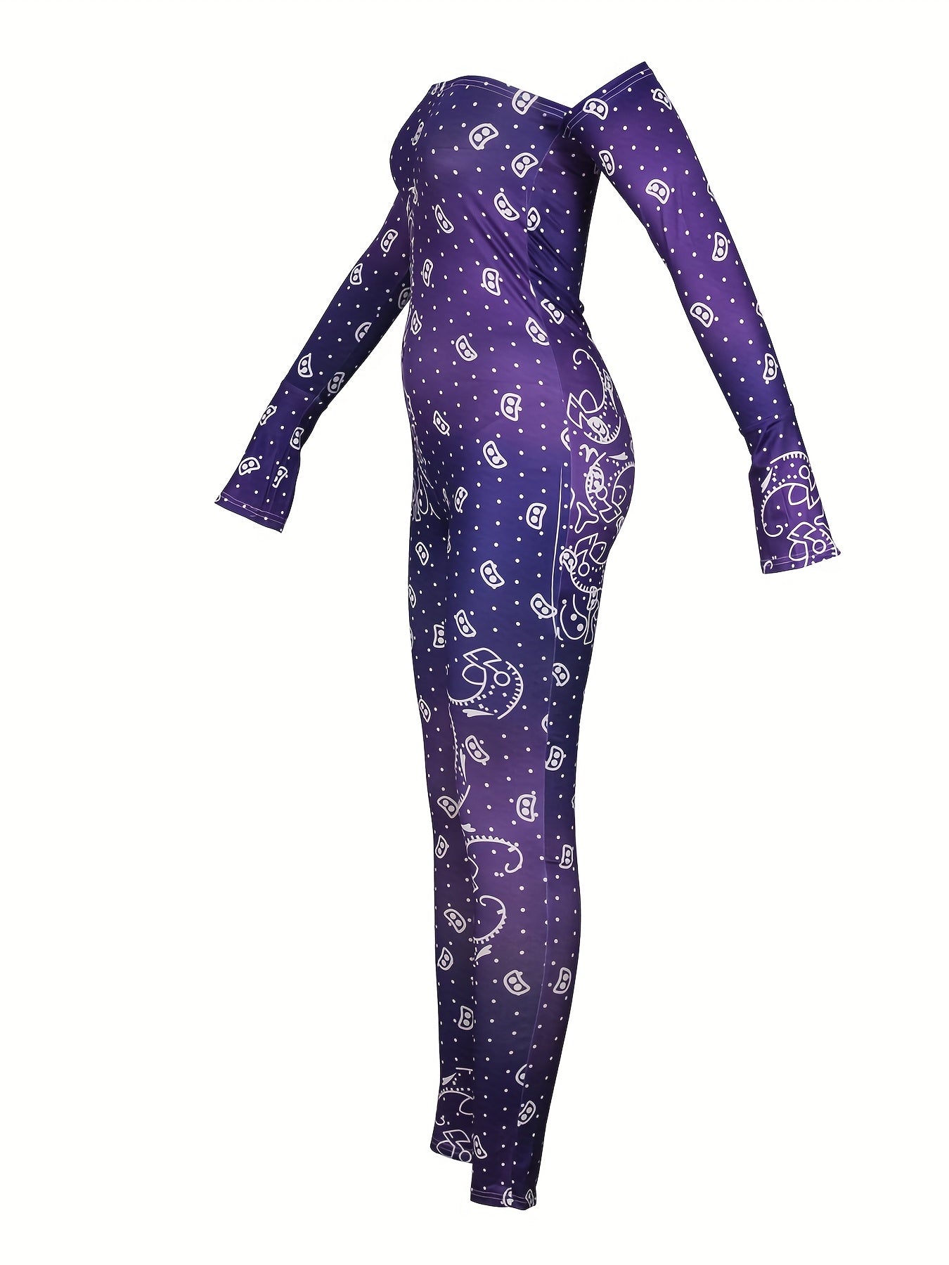 Graphic Print Off Shoulder Jumpsuit Slim Fit Casual Jumpsuit