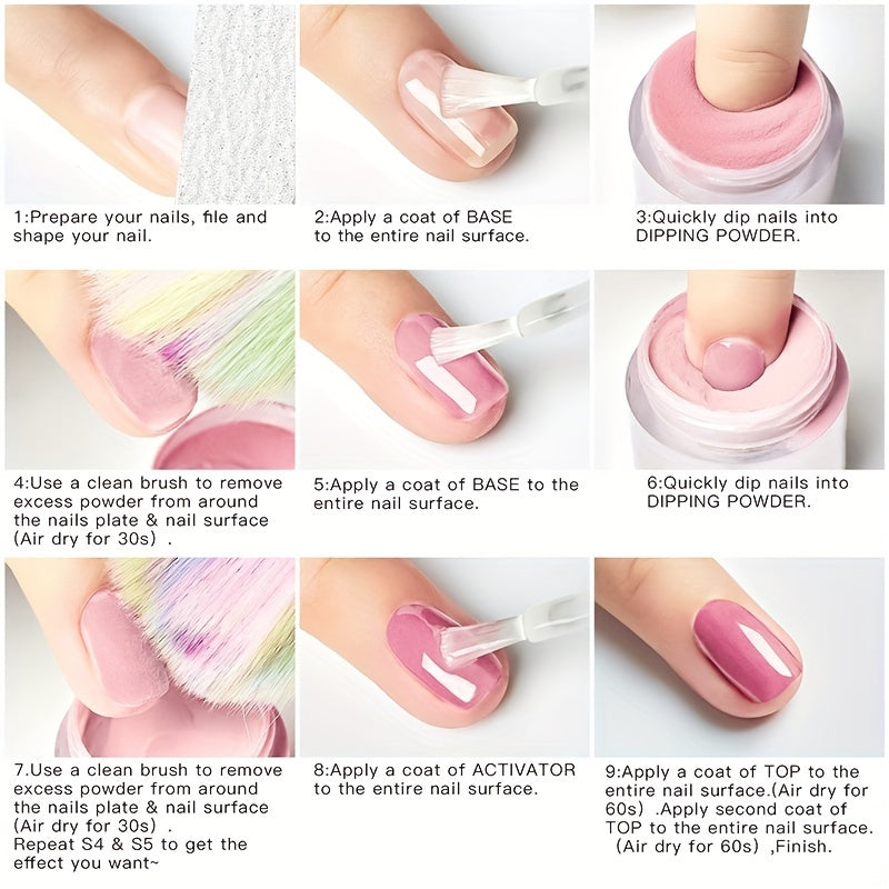 7 Colors Glitter Nails Dip Powder Kit for French Nails DIY Home Salon