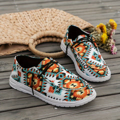 Women's Geometric Pattern Canvas Shoes Casual Lace Up Outdoor Sneakers
