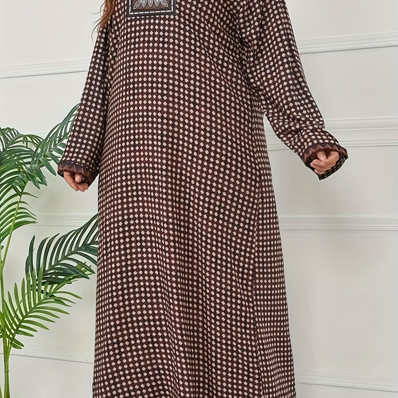  Geometric Print Boho Abaya Maxi Dress