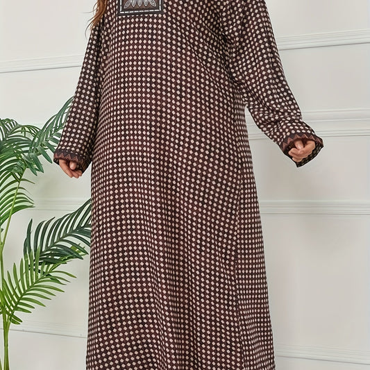  Geometric Print Boho Abaya Maxi Dress