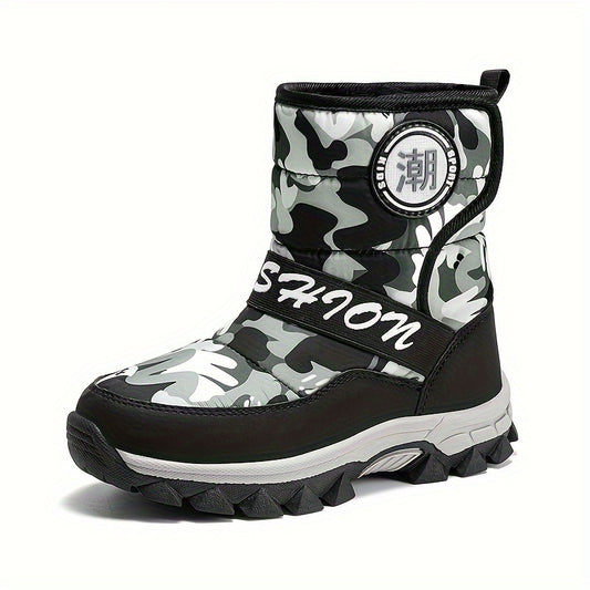 Boy's Snow Boots Warm Fleece Cozy Non slip High Top Boots Plush Comfy Outdoor