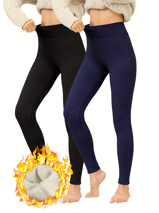 Solid Fleece Lined Yoga Leggings High Waist Sports Pants
