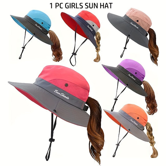 Kids UV Protection Ponytail Sun Hat For Girls