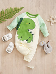 Cotton Dinosaur Pattern Stitching Long Sleeve Baby Bodysuit