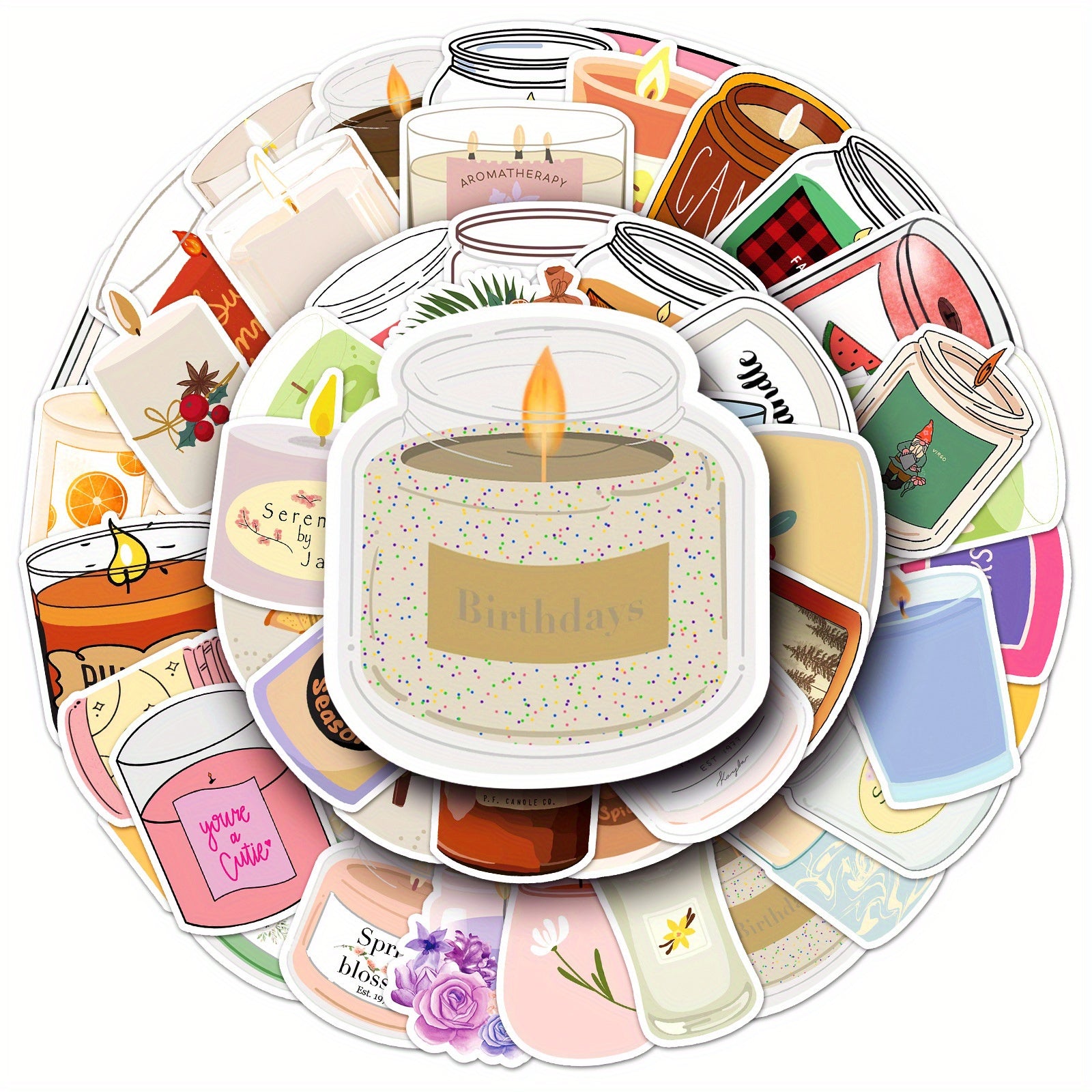 50pcs Scented Candles Fun Stickers Vinyl Decorative Bottles Hats Bicycles