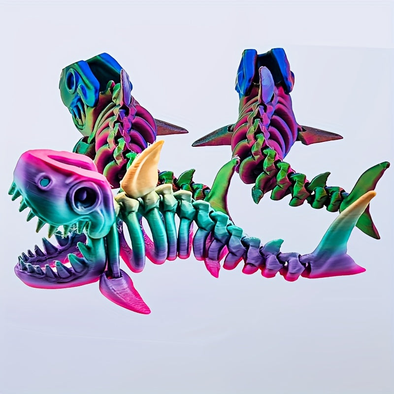 Colorful 3D Printed Shark Skeleton Statue with Flexible Joints