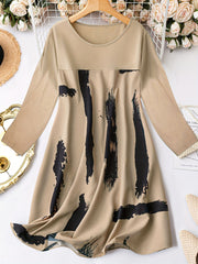  Women's Long Sleeve Brush Print Dress