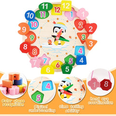 Shape Sorting Clock Teaching Time Number Blocks Puzzle Montessori Toy