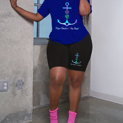 Women's Plus Anchor & Slogan Print 2 Piece Set