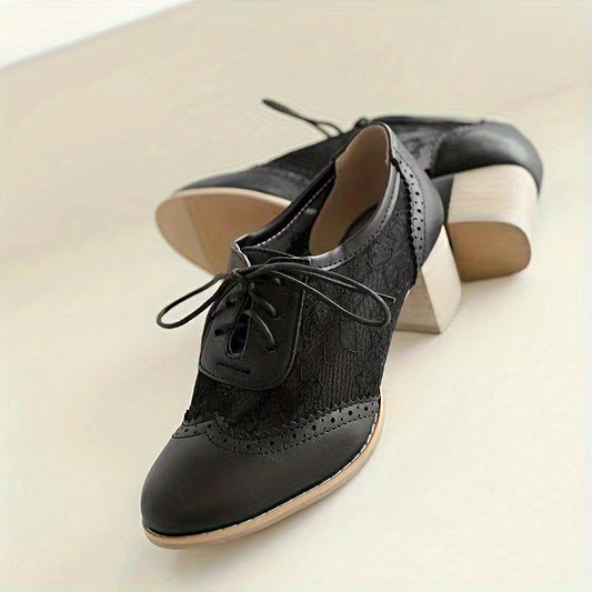 Women's Floral Lace Brogues Chunky Heels for Oktoberfest
