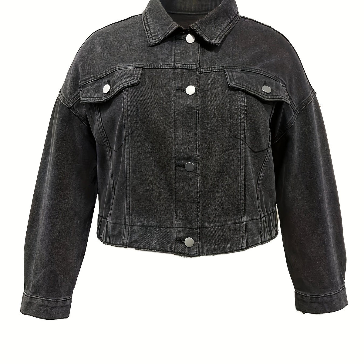  Casual Denim Top Women's Plus Solid Button Up Long Sleeve Denim Jacket