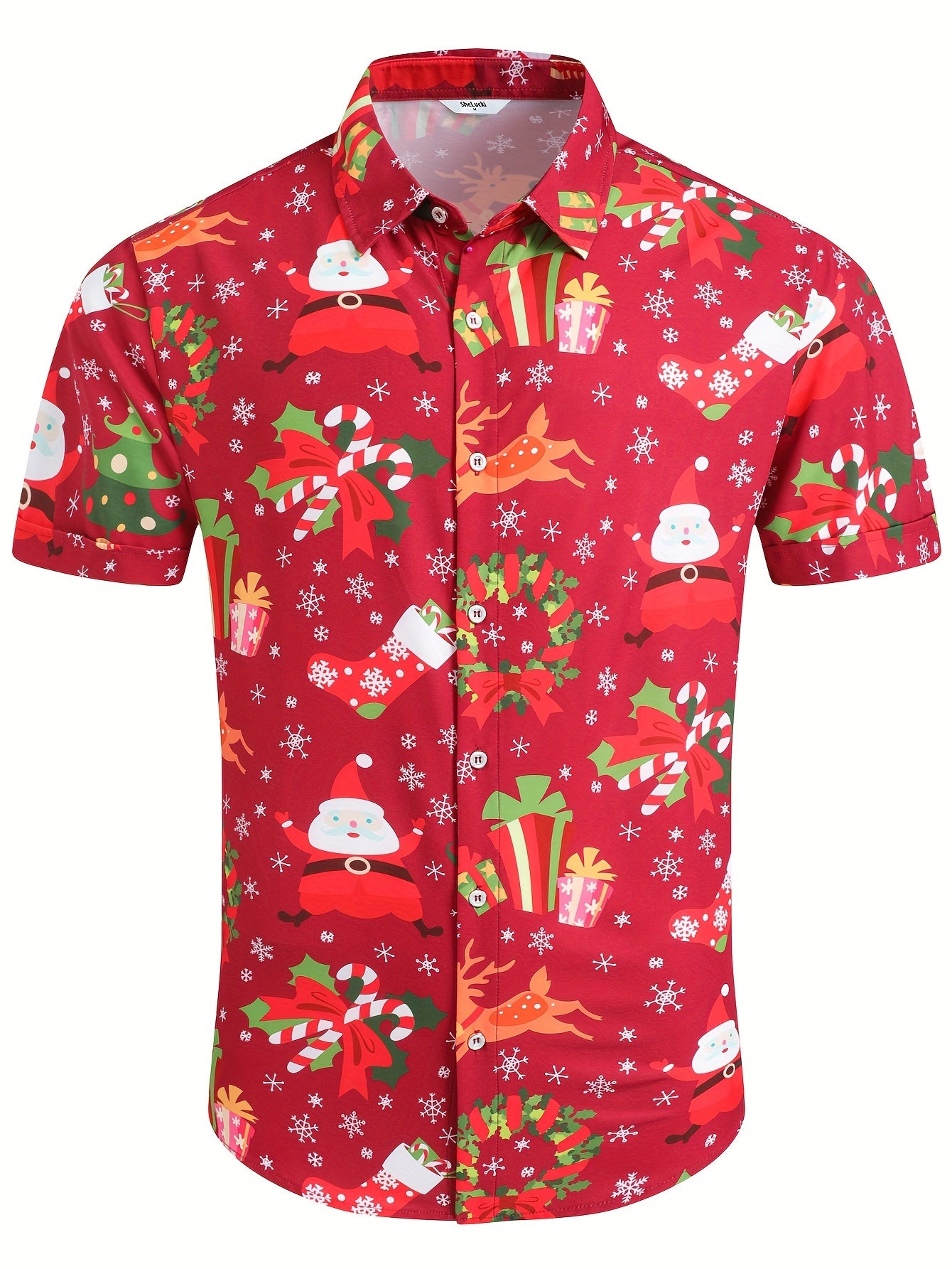 Christmas Elements Holiday Carnival Print Men's Casual Short Sleeve Shirt