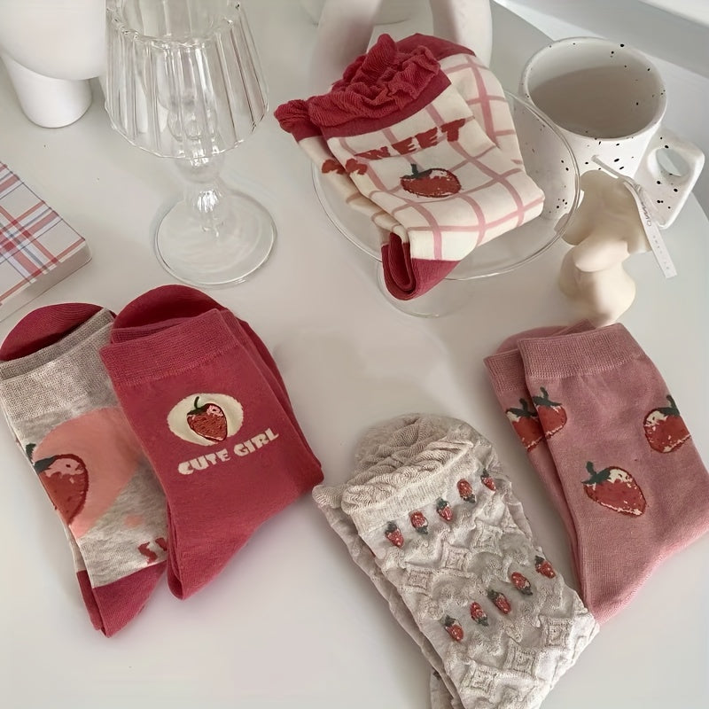 Strawberry Print Socks Comfy Mid Tube Women's Stockings