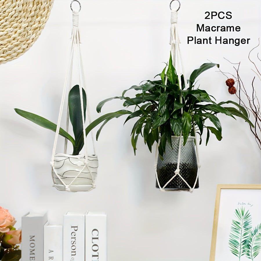 3pcs Macrame Plant Hanger Indoor Outdoor Hanging Basket 4 Legs Natural Cords