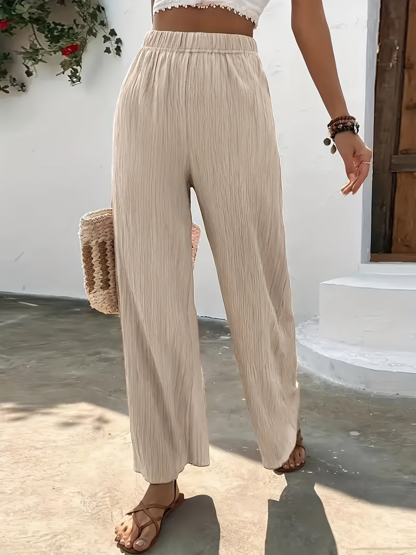 Women's Plus Solid Texture Wide Leg Trousers