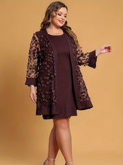  Lace Jacquard Cardigan & Tank Dress Set Women's  Outfits