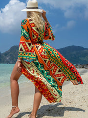  Tribal Print Half Sleeve V Neck Cover Up Robe